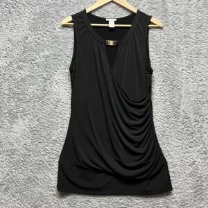 Cache Top Womens Large Black Keyhole Ruched Surplice Flattering Quiet Luxury